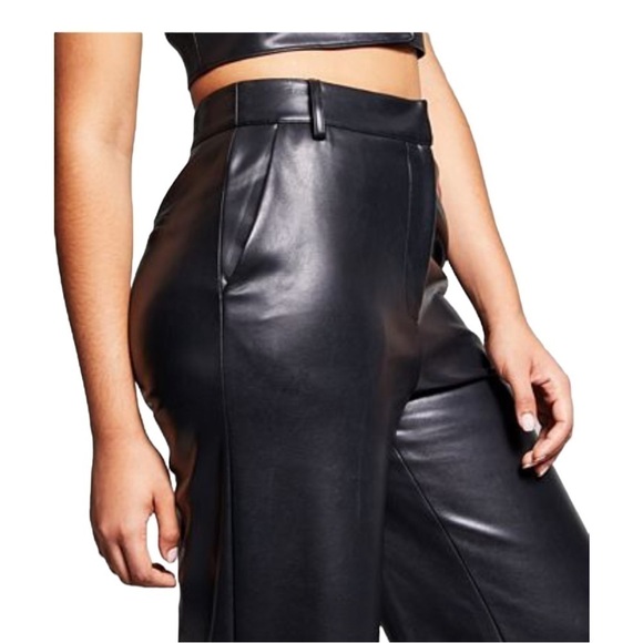 Jeannie Mai INC faux Leather High Waist Wide Leg Pants Size 14 Petite - Picture 4 of 8